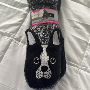 CUDDL DUDS women’s Sherpa lined critter sock 2 pair pack in Cat, one size